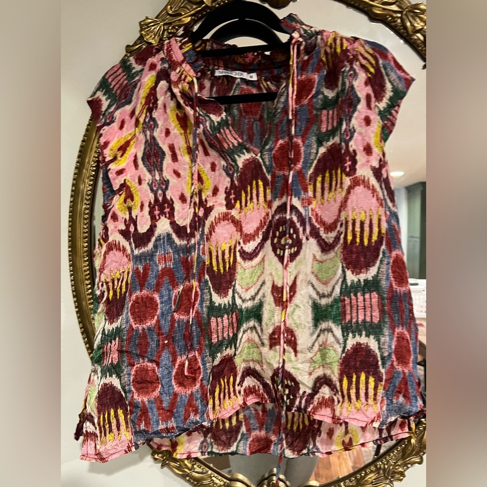 Maria Cher Silk ruffle printed tie top size M